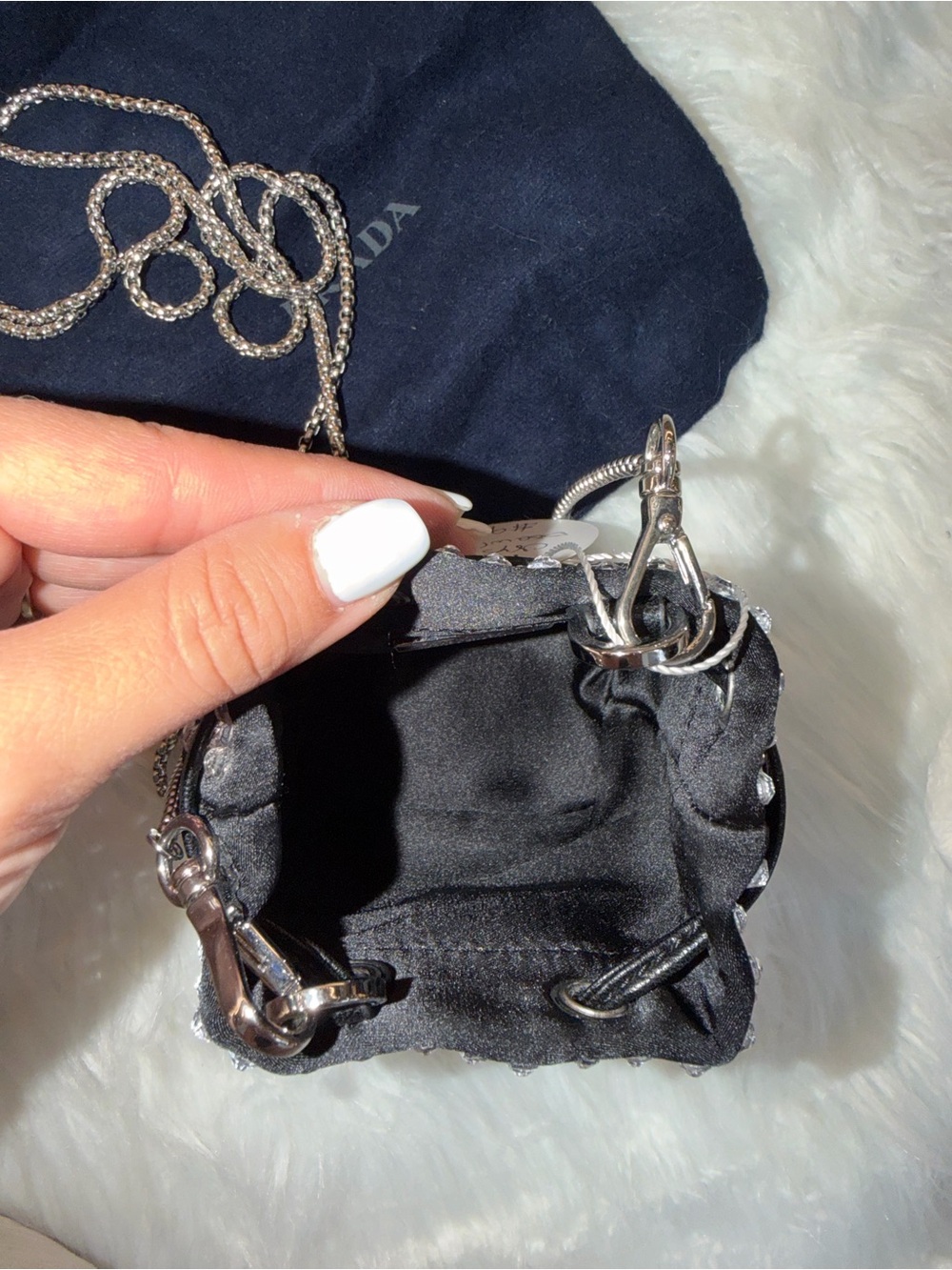 PRADA SATIN CRYSTAL MINI DRAWCORD POUCH SHOULDER BAG - Picture 9 of 10